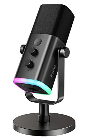 FIFINE XLR/USB Dynamic Microphone for Podcast Recording, PC Computer Gaming Streaming Mic with RGB Light, Mute Button, Headphones Jack, Desktop Stand, Vocal Mic for Singing YouTube-AmpliGame AM8