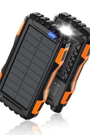 Power-Bank-Solar-Charger - 42800mAh Power Bank,Portable Charger,External Battery Pack 5V3.1A Qc 3.0 Fast Charging Built-in Super Bright Flashlight (Light Orange)