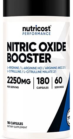 Nutricost Nitric Oxide Booster 750mg, 180 Capsules - 2250mg Per Serving - Gluten Free and Non-GMO