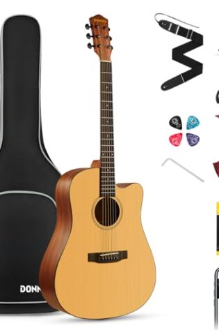 Donner 41” Acoustic Guitar Bundle for Beginners Adults with Online Lesson, 4/4 Full Size Steel Acustica Guitarra with Gig Bag, Tuner, Strap, Strings, Picks, Capos, Cutaway, Natural, DAG-1C/DAD-110C
