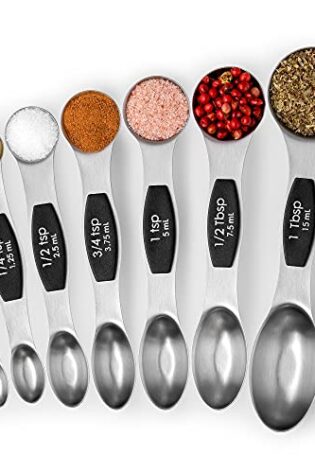 Zulay Kitchen Stackable Magnetic Spoons Set of 8 - Dual Sided Magnetic Measuring Spoons Set Fits In Spice Jars - Stainless Steel Measuring Spoons Magnetic For Dry and Liquid Ingredients (Black)