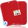 Anaeat 2 Pack Silicone Trivets for Hot Pots and Pans - Heat Resistant Real Silicone Hot Pads for Kitchen Counter, Multi-Purpose & Durable Trivet Mat for Hot Dishes, Jar Opener, Spoon Holder (Red )