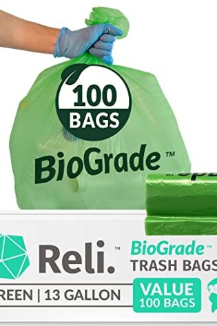 Reli. Biodegradable 13 Gallon Trash Bags | 100 Count | ASTM D6954 | Green | Eco-Friendly | Oxobiodegradable Under Certain Conditions (See Product Description)