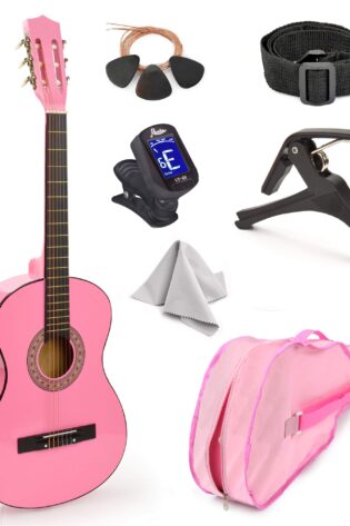 30" Wood Classical Guitar with Case and Accessories for Kids/Girls/Boys/Beginners (Pink)
