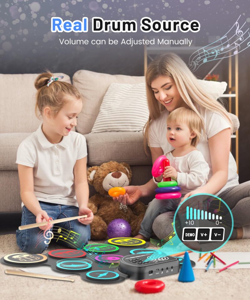 Sboet Electronic Drum Set, 9-Drum Practice Pad with Headphone Jack, Roll-up Drum Kit Machine with Built-in Speaker Drum Pedals and Sticks 10 Hours Playtime, Great Christmas Holiday Gifts for Kids - Image 4